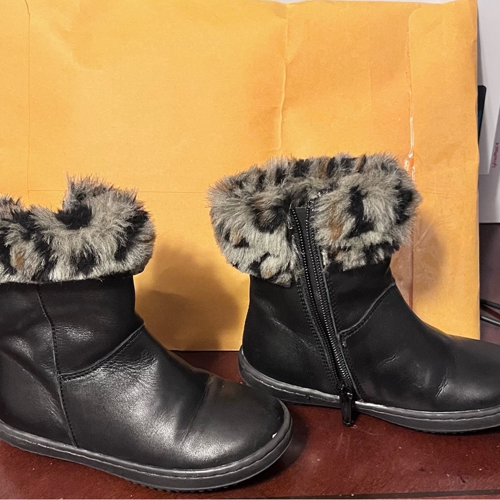 Black Faux Fur Kids Boots